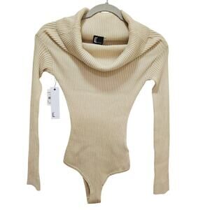 Love Token NWT M Oatmeal bodysuit. Sexy. Offers the shoulder. Ribbed Knit. Y2K